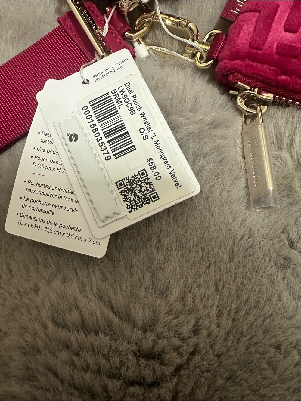 NWT Lululemon Dual Pouch Wristlet *L Monogram Velvet Berry rumble - Picture 2 of 4